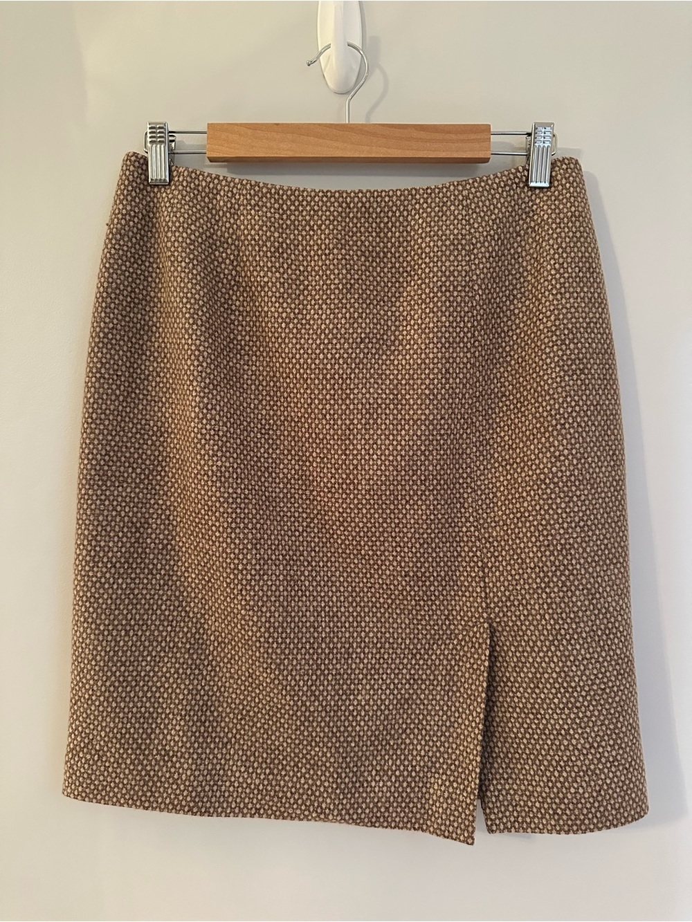 Women’s Petite 10P Brown Wool Blend Tweed A-Line Mini Skirt Lined Classic